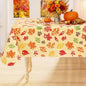 Smiry Fall Rectangle Table Cloth, Waterproof Vinyl Tablecloth with Flannel Backing, Wipeable Autumn Leaves Plastic Tablecloths for Harvest and Thanksgiving Parties, (60"x84", Rust & Yellow)