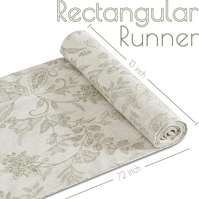 jinchan Sage Green Floral Linen Table Runner 13 x 72 Inch Farmhouse | Textured - Image 6