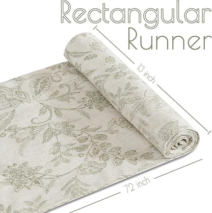 jinchan Sage Green Floral Linen Table Runner 13 x 72 Inch Farmhouse | Textured - Image 6
