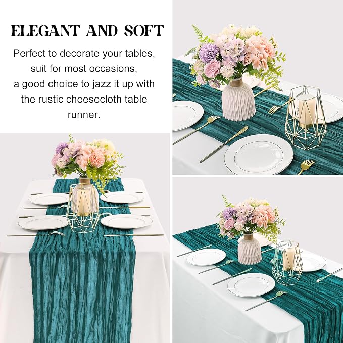 Teal 10FT Cheesecloth Table Runner Boho Gauze Fabric Table Runner Rustic Sheer - Image 3