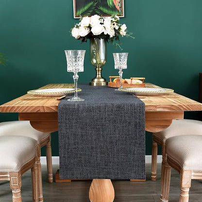 NEWISHER Reversible Double Layer Table Runner Faux Linen Fabric 13x60inch | - Image 7