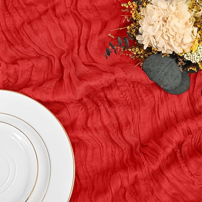 4 Pack Red Table Runner 17 x 108inch Cheesecloth Table Runner Boho Gauze Table - Image 7
