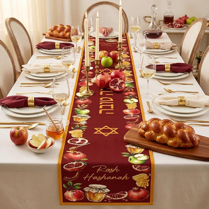 EUOYUFO Rosh Hashanah Table Decorations, Shana Tova Theme Table Runner -71 x 12 - Image 2