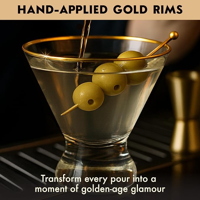 VEMACITY Stemless Martini Glasses Set of 4 | Hand-Applied Gold Rim | Includes - Image 4
