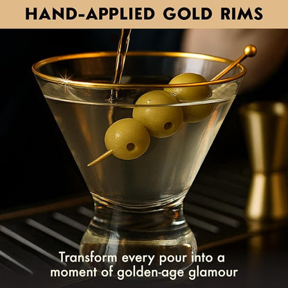 VEMACITY Stemless Martini Glasses Set of 4 | Hand-Applied Gold Rim | Includes - Image 4