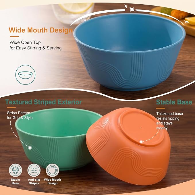 PYRMONT Large Cereal Bowls 36 OZ Wheat Straw Bowls Set of 8 Alternative Plastic - Image 3