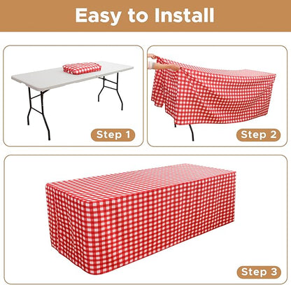 HolidayIdeas 2 Pack Checkered Fitted Table Clothes - 48 x 24 Inch - Rectangle Spring Tablecloths for 4 Foot Tables, Buffalo Plaid Table Covers for Party, Picnic, Trade Show (Red and White)