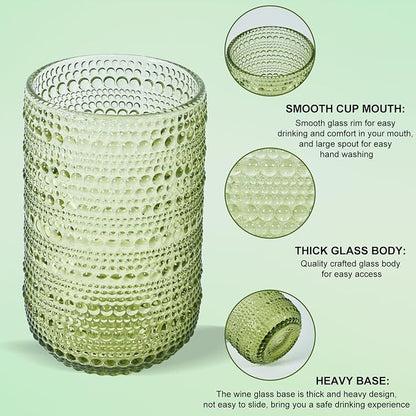 CHLJAR Hobnail Drinking Glasses Set of 6, 14 oz Vintage Glassware Set, Embossed - Image 3