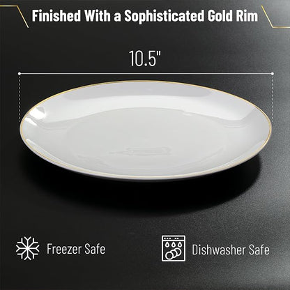 BTaT- White Porcelain Dinner Plates, 10.5" Gold Rimmed, Classic Style, Formal - Image 3