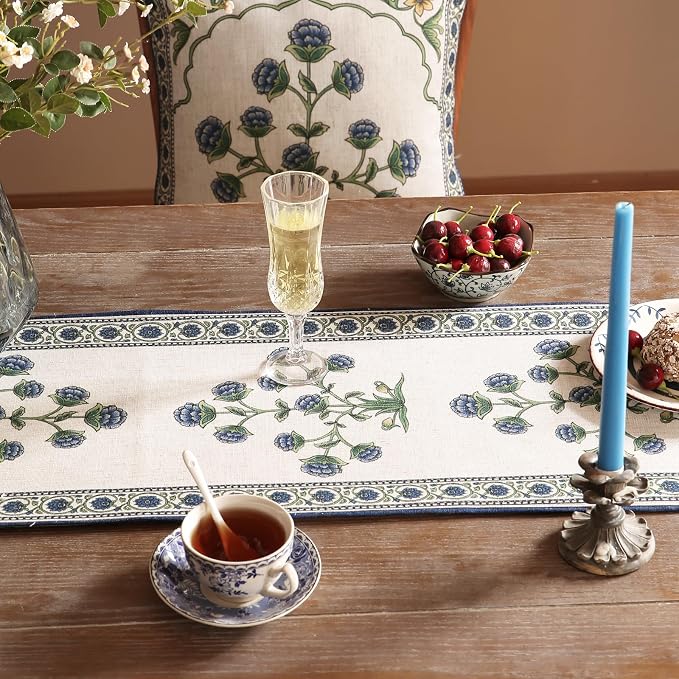 Patdrea Designer Elegant French Linen Table Runner, Floral Pattern - Image 4