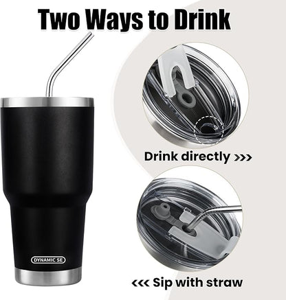 D·S 30 oz Black Tumbler with Straw and Lid Insulated Travel Coffee Mug | Double - Image 3
