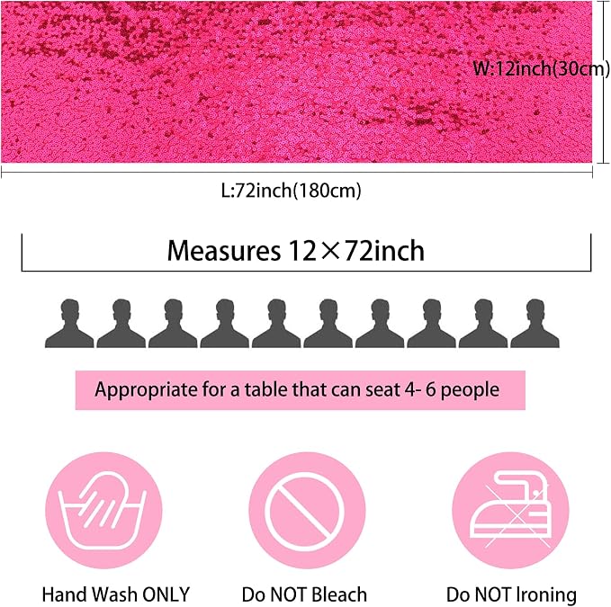 12 Packs 12 X 72 Inch Hot Pink Sequin Table Runner Glitter Dining Table Runner - Image 3