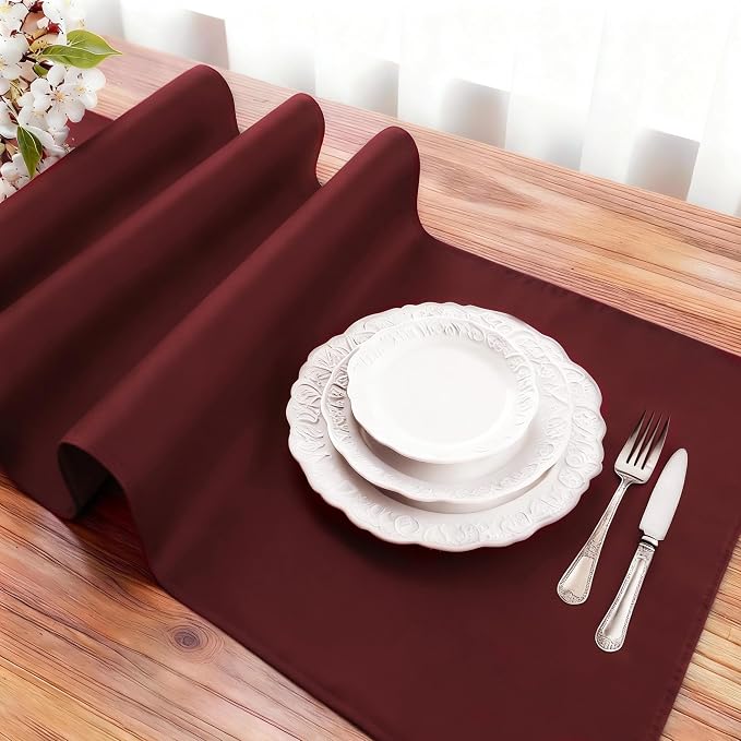 FOLINS&HOME Burgundy Waterproof Decorative Table Runner 108 Inches Long | - Image 3