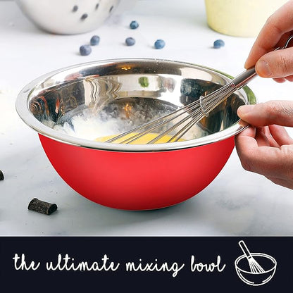 WHYSKO Meal Prep Stainless Steel Mixing Bowls Set, Home, Refrigerator, and Kitchen Food Storage Organizers | Ecofriendly, Reusable, Heavy Duty (Red)