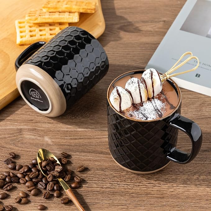 GBhome Coffee Mugs Set of 4, 12 oz Black Coffee Cups - Image 3