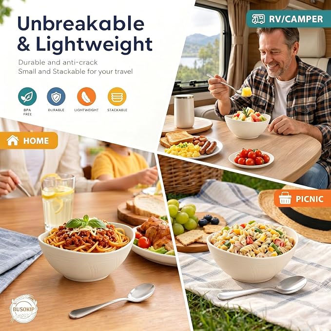 Salad Bowls 26oz, Oval Wheat Straw Bowls Sets of 6, Unbreakable Breakfast Bowls - Image 6