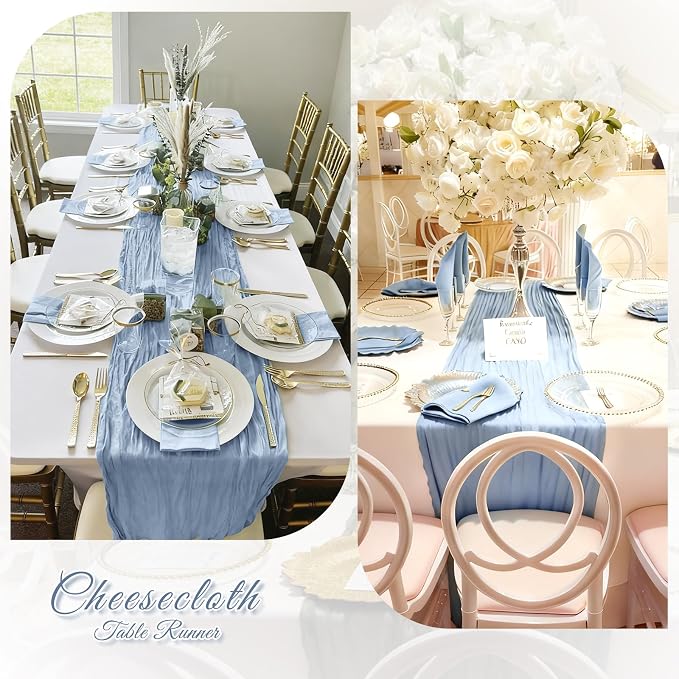 3 Pack Dusty Blue Cheesecloth Table Runner, 17 x 108 inch, Semi Sheer Boho - Image 6