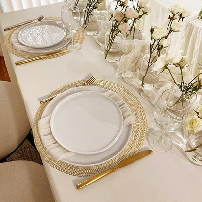 FAVE 6PCS Gold Vinyl Round Placemats, Wheat Sheaf Design 15 Inch Placemats Set of 6 Washable for Dining, Events, Banquet, Home & Daily Use (Gold Wheat,6pcs)