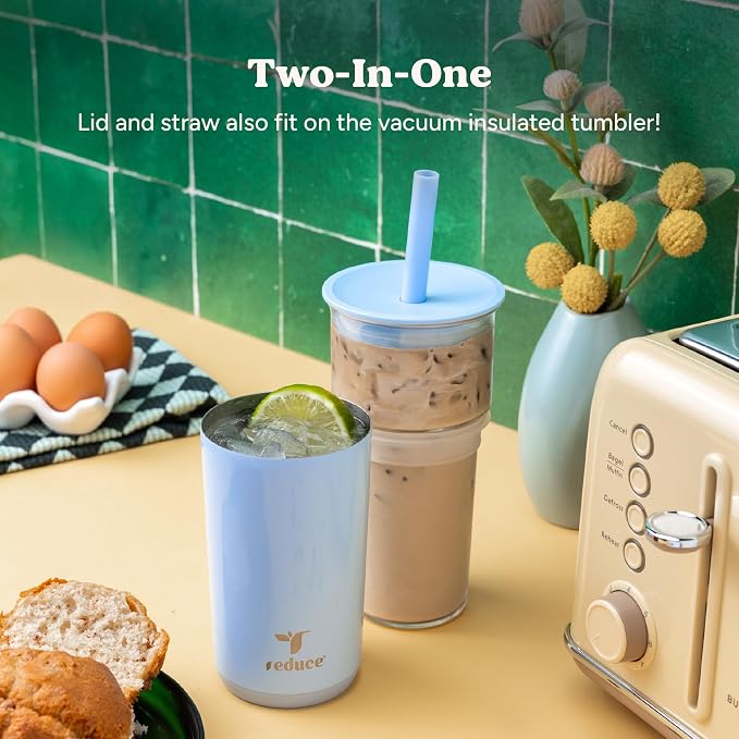 REDUCE Aspen - 20oz Vacuum Insulated Glass Tumbler - Extra Wide Straw & Lid | - Image 4