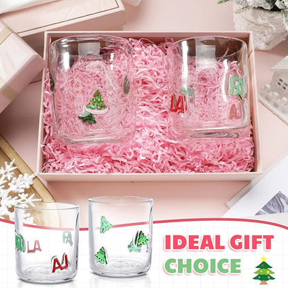 Icon Juice Glasses, 14oz Stemless Wine Drinking Juice Glass Cup for Valentine Party Supplies Gift(2 Pcs,Christmas Fa La)