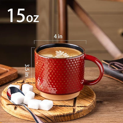 GBhome 15 OZ Stackable Coffee Mugs Set of 4, Ceramic Coffee Cups Set | 4 - Image 4