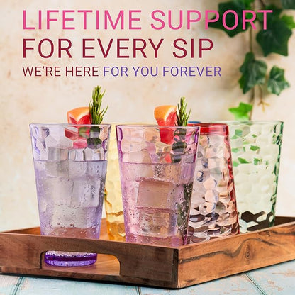 Hammered Plastic Drinking Tumbler, Dishwasher-Safe Premium Quality Water Glasses, BPA-Free Reusable Mixed Colors Assorted Stackable Cups, 22 oz Set of 12