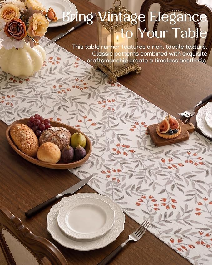 13"x 72" Jacquard Woven Chenille Table Runner, Bloom Branch | Exquisite Jacquard - Image 2