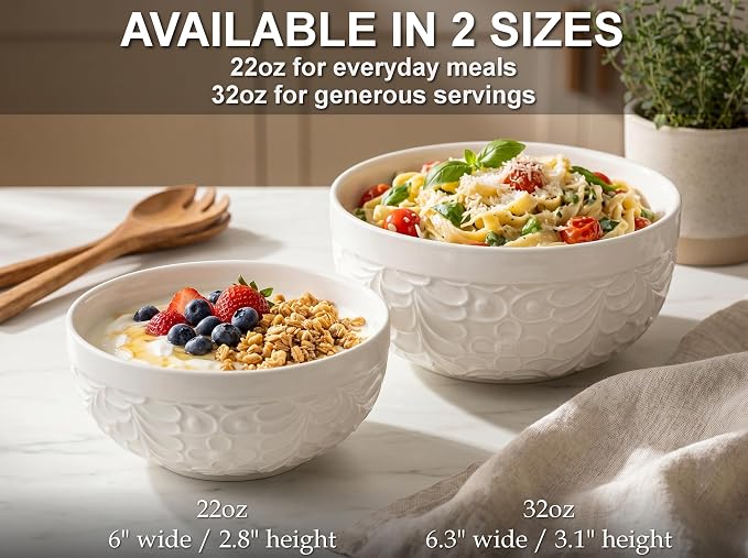 25DOL 32 oz Ceramic Bowls Set of 4 – Large Embossed Soup & Ramen Bowls - Image 3