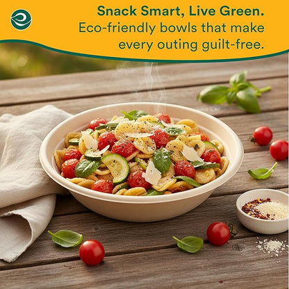 ECO SOUL 100% Compostable 24 Oz Soup Bowls [100-Pack] Disposable Sturdy Bowls I Heavy Duty Paper Bowl I Eco-Friendly Salad Bowl I Biodegradable Large