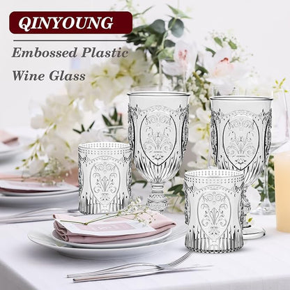 Qinyoung 12 Plastic Vintage Drinking Glasses 8.5oz Stemless Retro Embossed Wine - Image 7