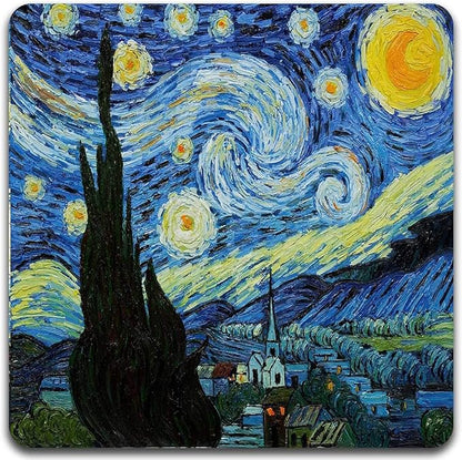 Van Gogh Style Watercolor Painting Square Coaster Set - Made of Recycled Rubber - Set of 4