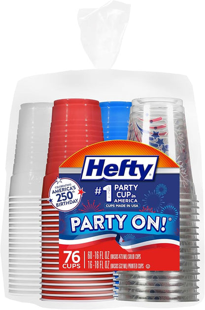 Hefty Party On Disposable Party Cups, Patriotic Color Pack, 76ct | American by Hefty