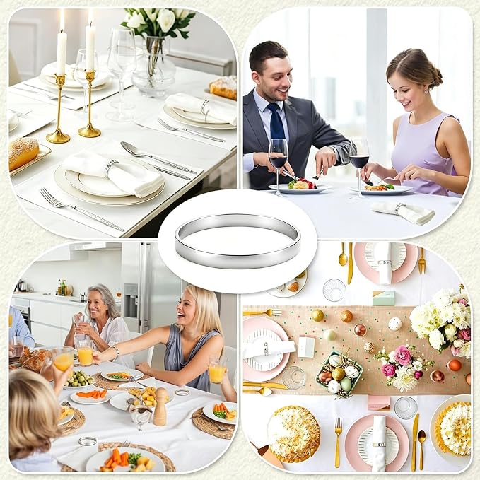 12Pcs Simple Silver Round Napkin Rings, Metal Decorative Table Napkin Holders - Image 4