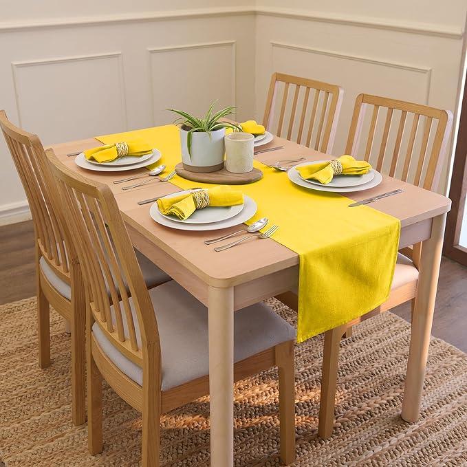 Encasa XO Table Runner, Cotton Canvas Dining Runner 13"x59" | Sunbeam Yellow - Image 2