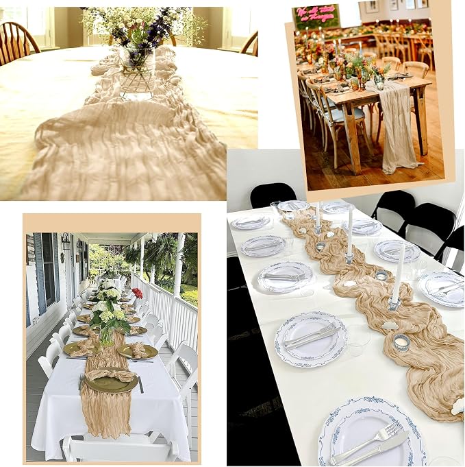 15 Pack Beige Table Runner 17 x 108inch Cheesecloth Table Runner Boho Gauze - Image 7