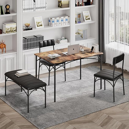 4 EVER WINNER Dining Table Set for 4, Kitchen Table with Upholstered Bench and 2 Chairs, Dining Room Table Set for Small Space, Apartment, Kitchen, Rustic Brown