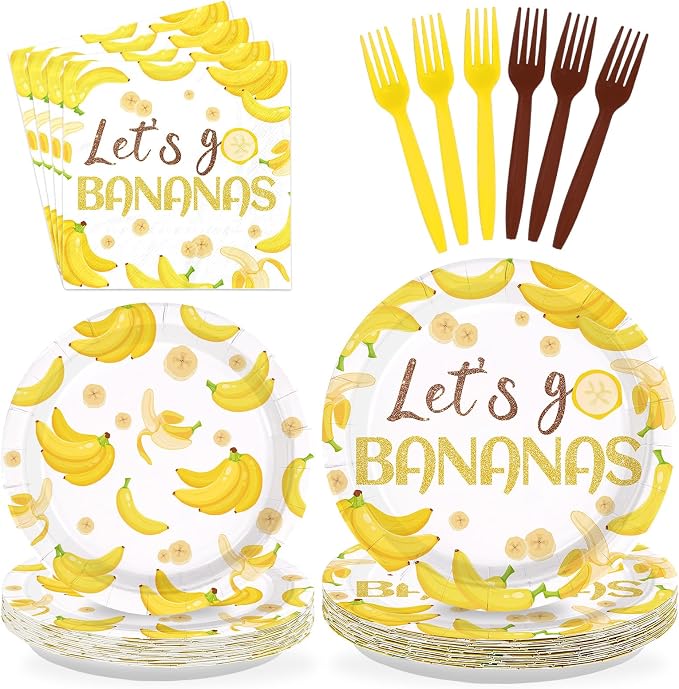 96 Pcs Yellow Banana Themed Party Decorations, Serves 24 | Banana Birthday by Greencian