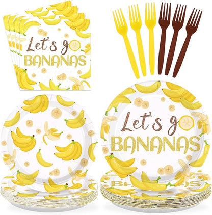 96 Pcs Yellow Banana Themed Party Decorations, Serves 24 | Banana Birthday by Greencian