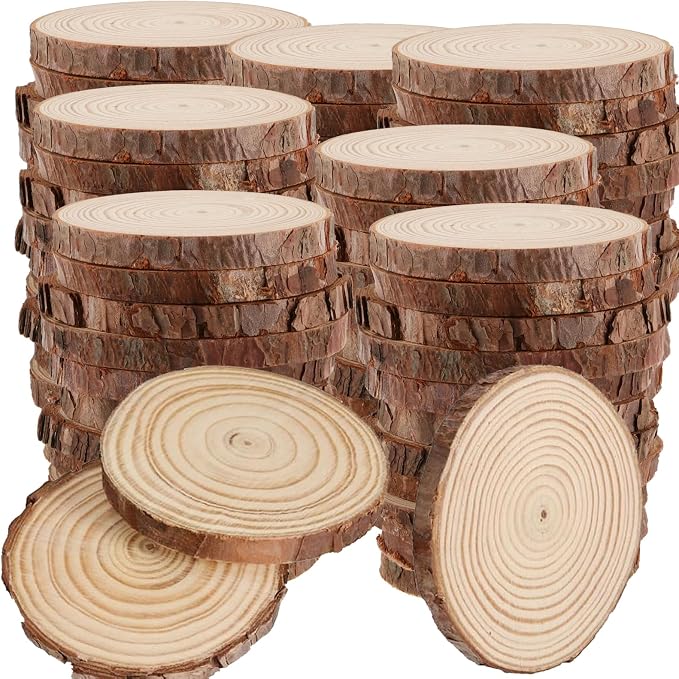 KINJOEK 100 PCS Natural Wood Slices 3.5-4 Inch by KINJOEK