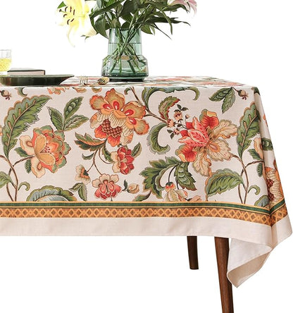 patdrea Designer Vintage Linen Rectangle Tablecloth,Provencal Rustic Floral Pattern Tablecloths,Decorative Table Cover Cloth for Kitchen,Dining Room,Tea Party,Home,Christmas,55"*87"