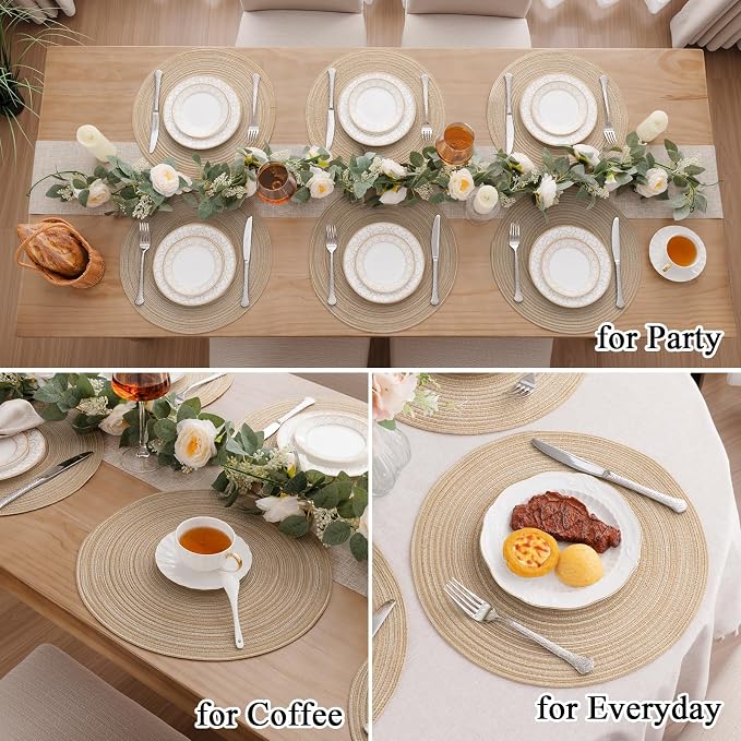 SHACOS Round Braided Placemats Set of 8 Cotton Fabric Round Table Mats Non Slip - Image 8
