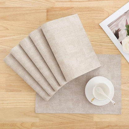 Homaxy Faux Leather Heat Resistant Placemats for Dining Table Set of 6, Waterproof Wipeable Washable PU Table Mats, Easy to Clean Anti-Slip Place Mats, 11.8" x 17", Beige