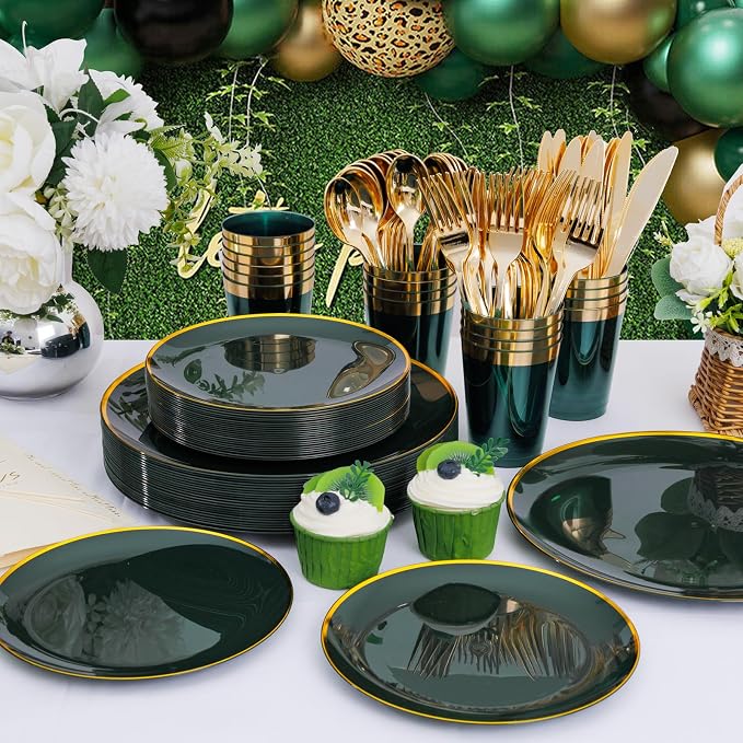 LIYH 180Pcs Green Plastic Plates, Shatterproof Choice - Image 5