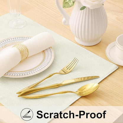 homing Cotton Linen Placemats Set of 8, Cloth Washable Farmhouse Dining Table Mats for Indoors & Outdoors, Easy to Clean, Cream, 13 x 19 Inch