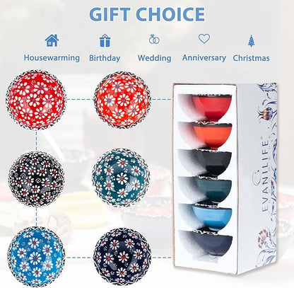 Ceramic Small Bowls, Dipping Bowls Set of 6, 3.5 Oz Soy Sauce Dish, Handmade Charcuterie Bowls, Colorful Pinch Bowls, Dishwasher & Microwave Safe Sauce Bowls, 3.2'' Mini Bowls (SULTAN'S GARDEN)