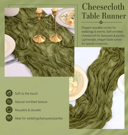 2 Pack Olive Green Cheesecloth Table Runner 17x108 Inch Boho Rustic Semi Sheer - Image 5