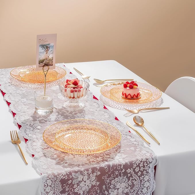 Rubtlamp 100Pcs Orange Plastic Plates, Hammered Plastic Plates Include 50 - Image 4