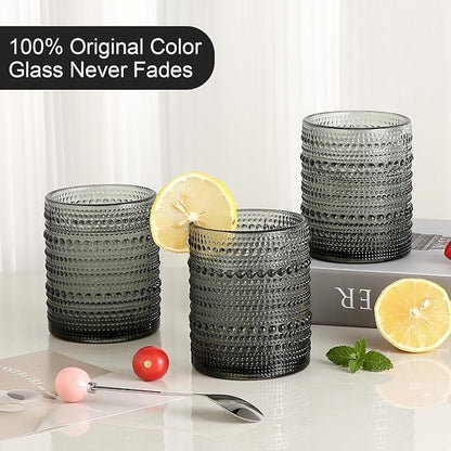 ZMOWIPDL Drinking Glasses Set of 6, 12oz Grey Hobnail Glass Cups | Vintage - Image 3