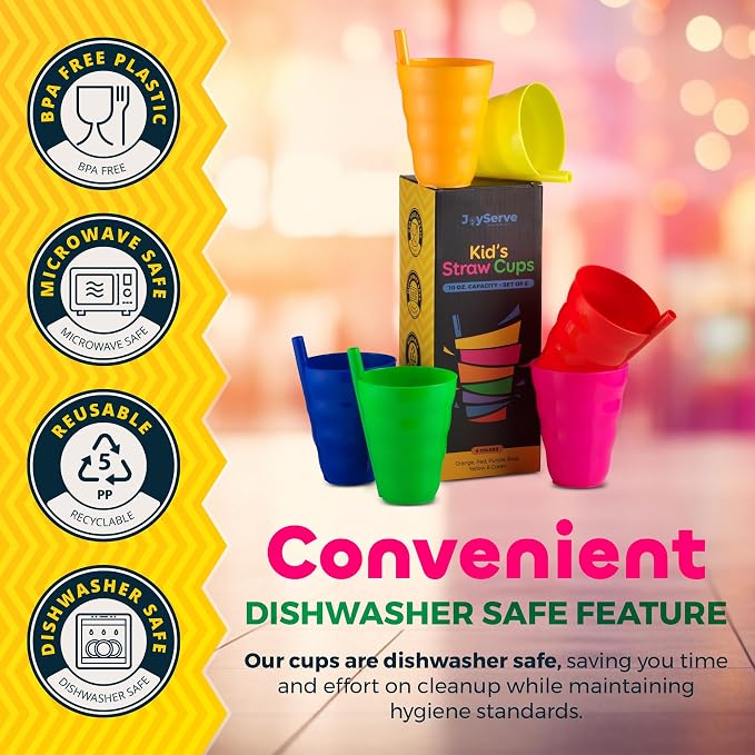 JoyServe 10 Oz Kids Cups with Built-In Straws BPA-Free Tumblers | Stackable - Image 5