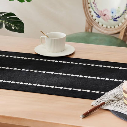 Braided Farmhouse Table Runner, Braided Black 13x90 Inch, Cotton Linen Table - Image 5